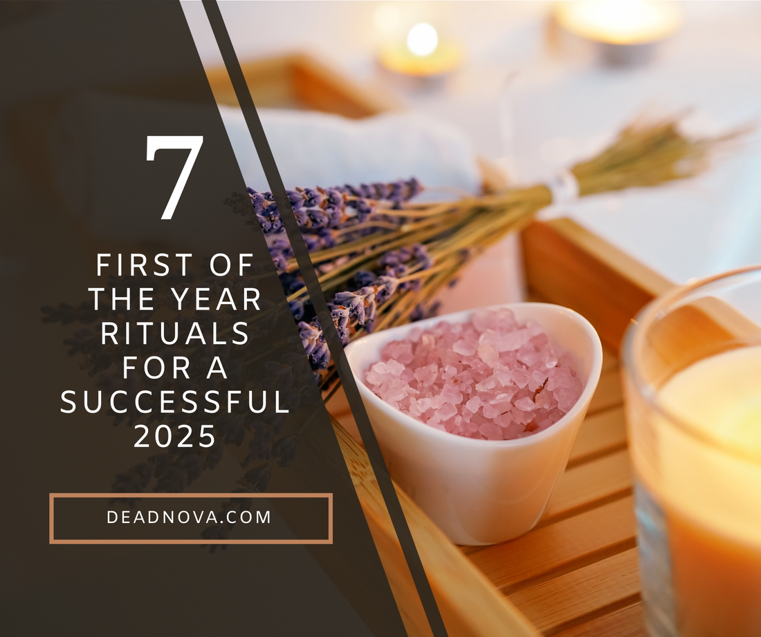 Cleansing ritual with sage, crystals, and candles for welcoming positive energy in the new year