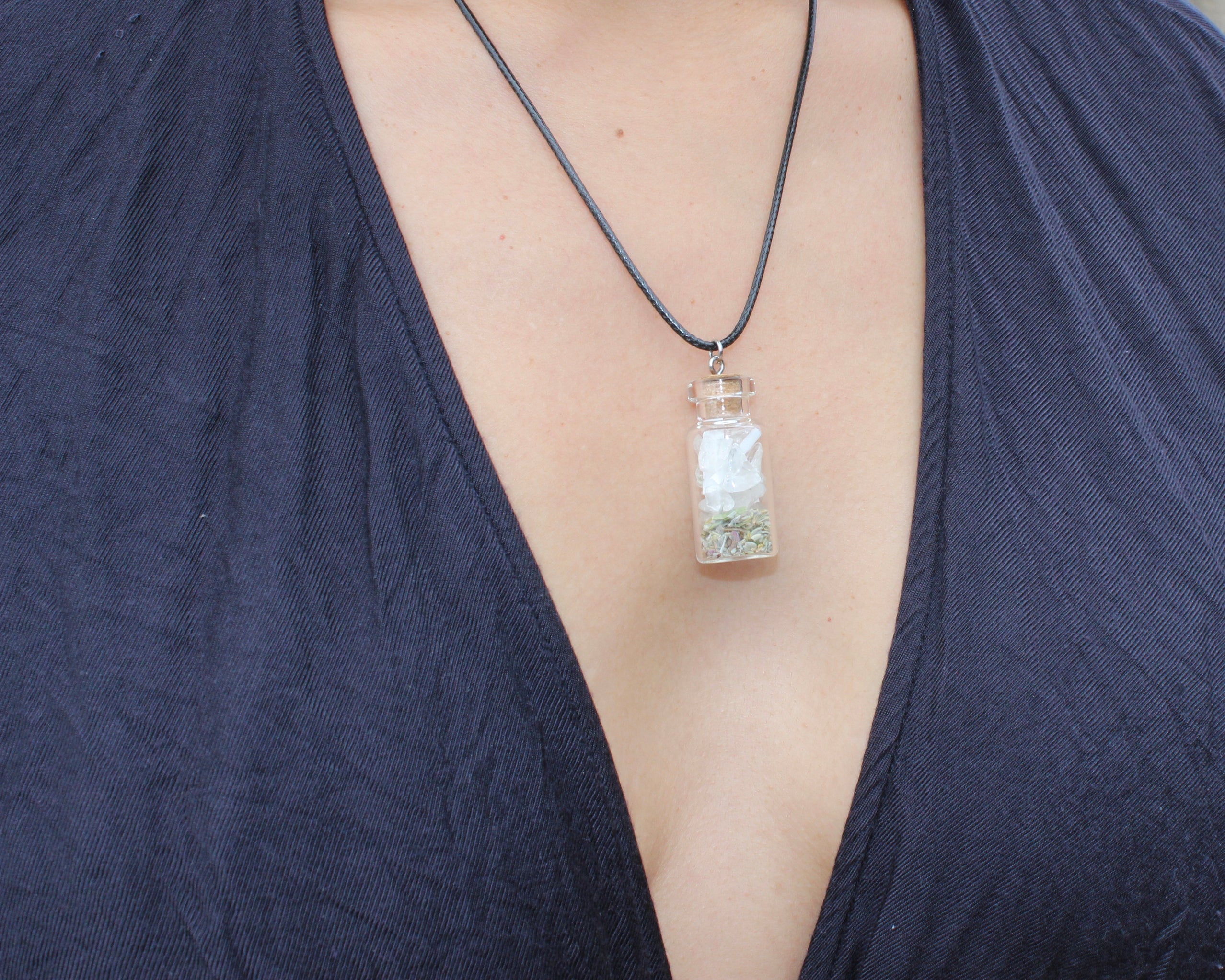 Jar Necklace 6 Crystal Options (amethyst, black tourmaline, gold tigers eye, pyrite, crystal quartz, garnet necklace)