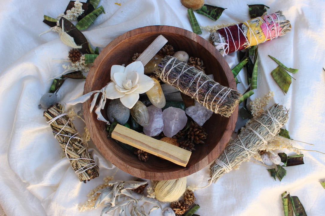 Smudge kits, rose petals, yerba santa, palo santo, Cedar, Blue Sage, Mountain Sage