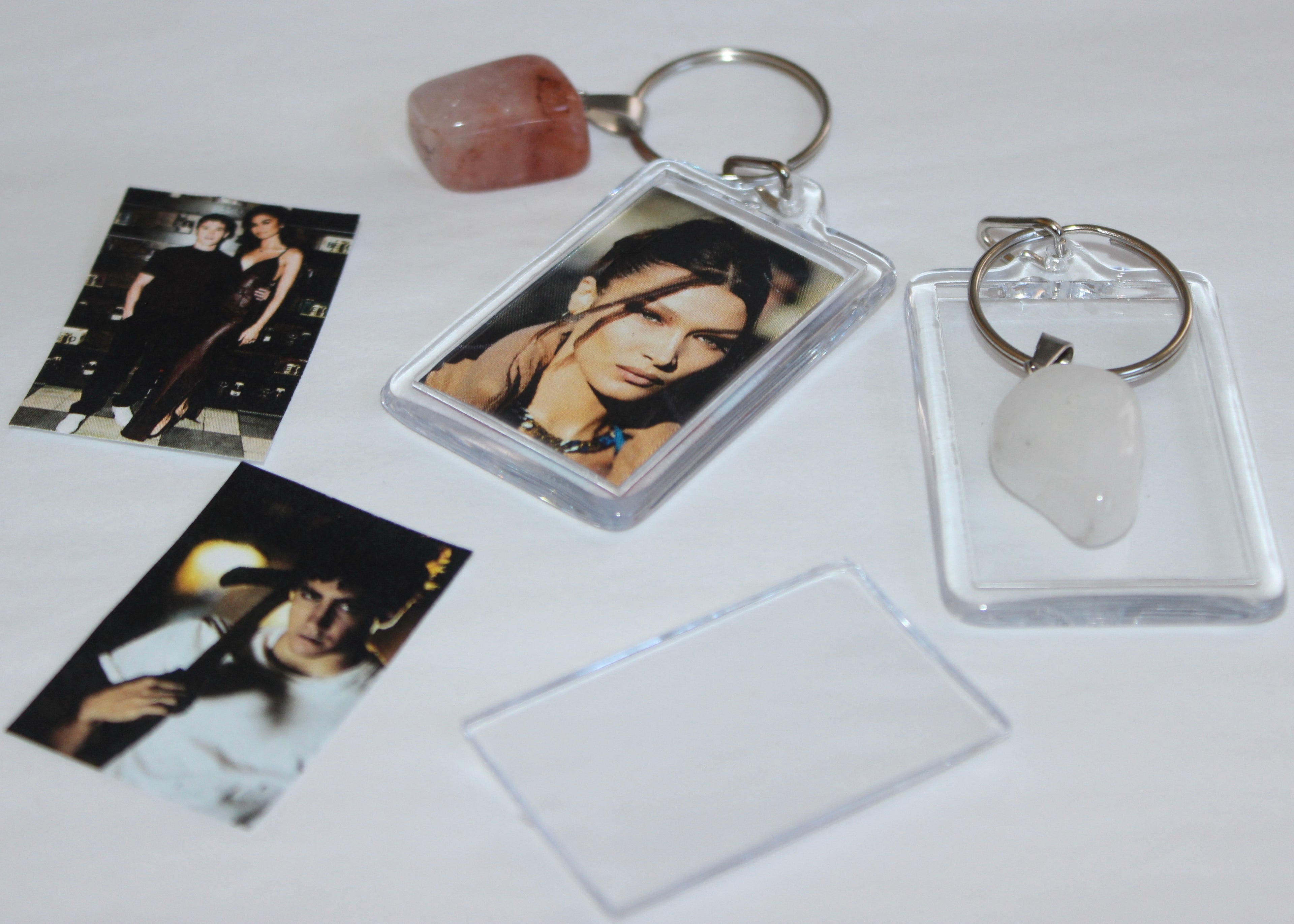 Crystal purse charm keychain featuring healing gemstones like rose quartz and amethyst for well-being.