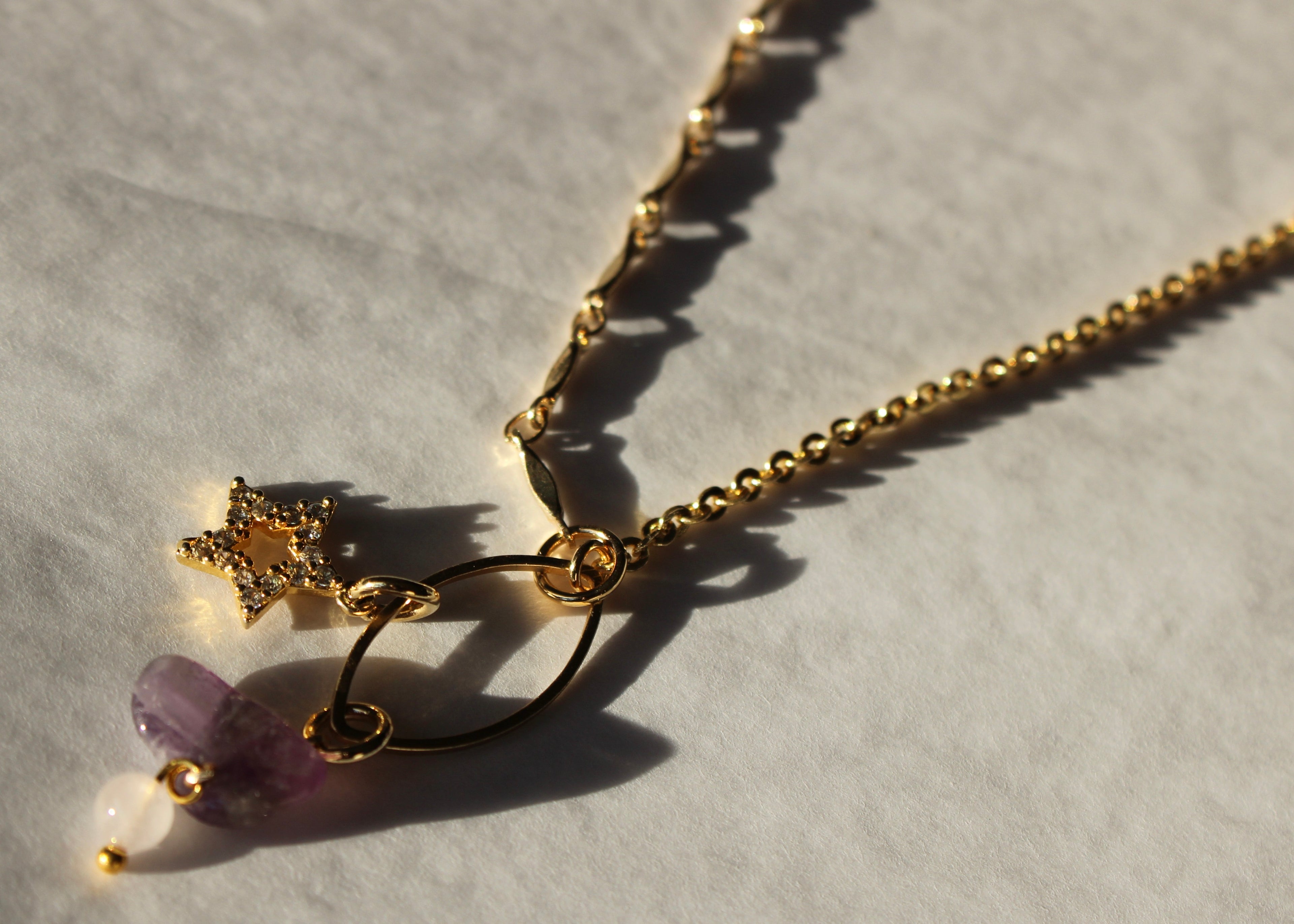 Gold Chain Necklaces with Crystal Charms