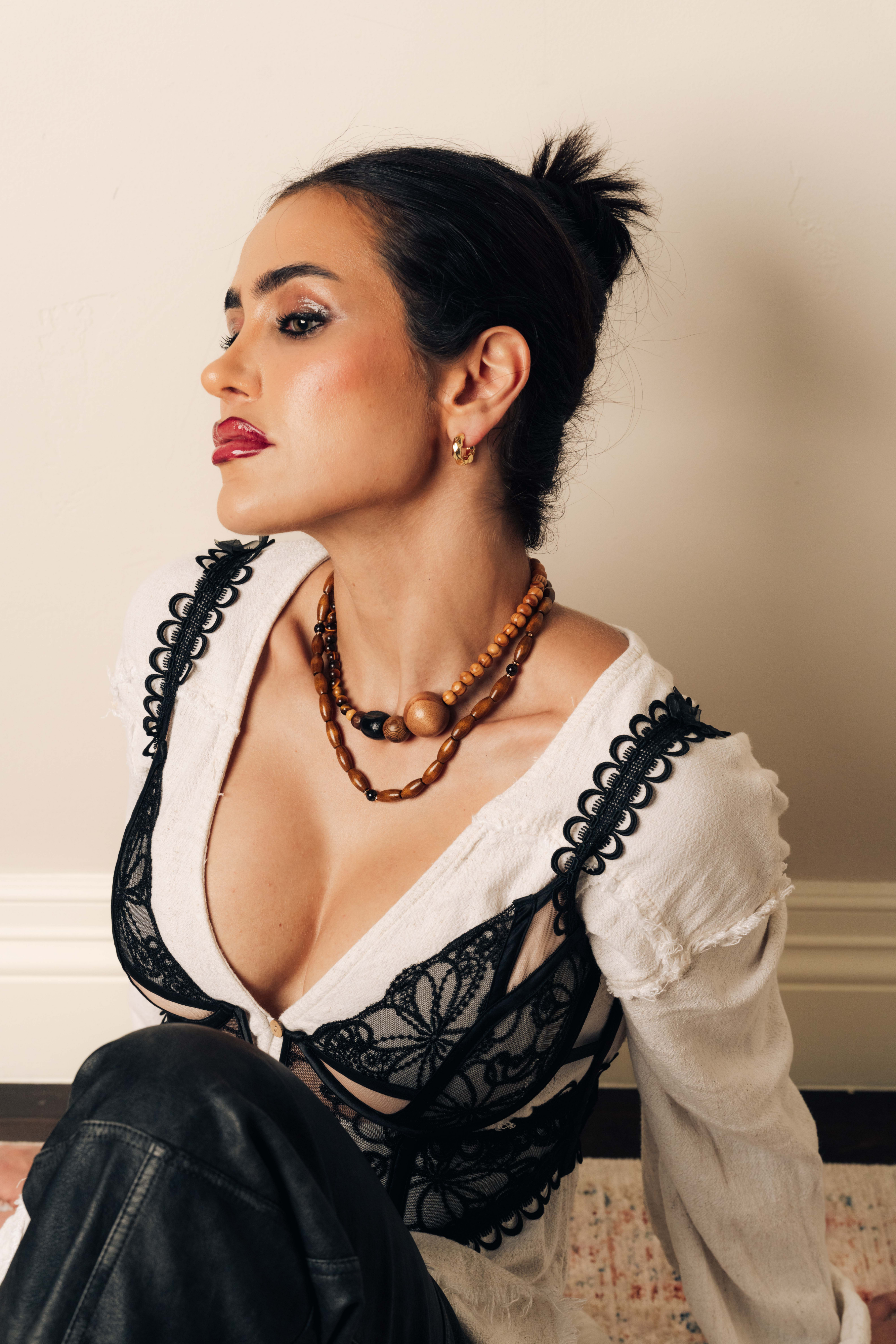 Wood and Gold Tiger’s Eye Asymmetrical Necklace