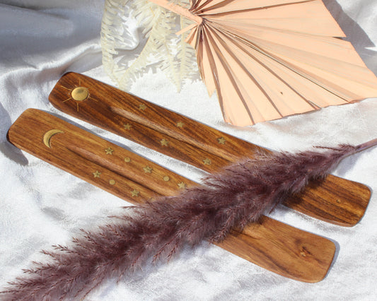 Wood Sun and Moon Incense Holder - Wood Incense Catcher