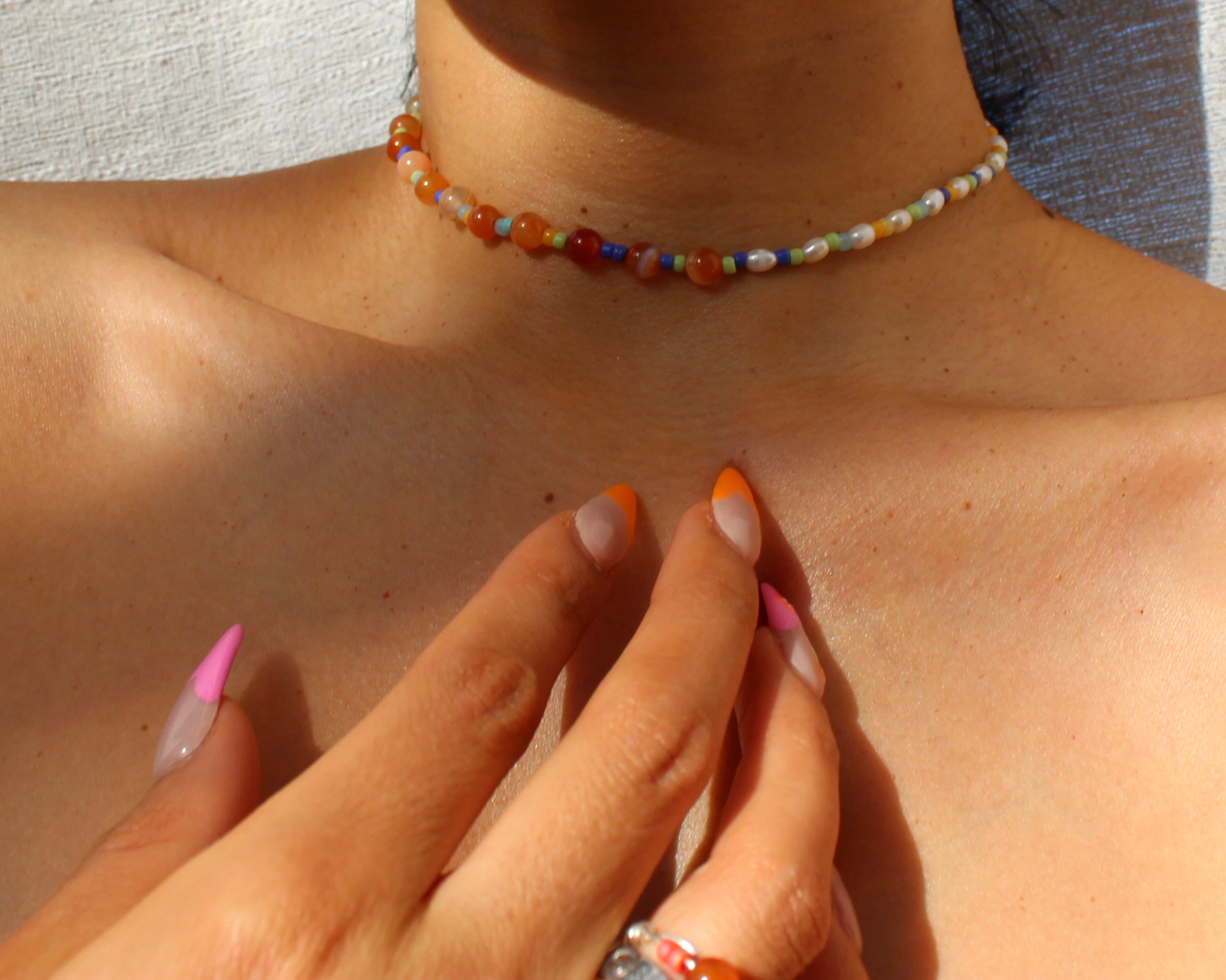 Carnelian Pearl Necklace