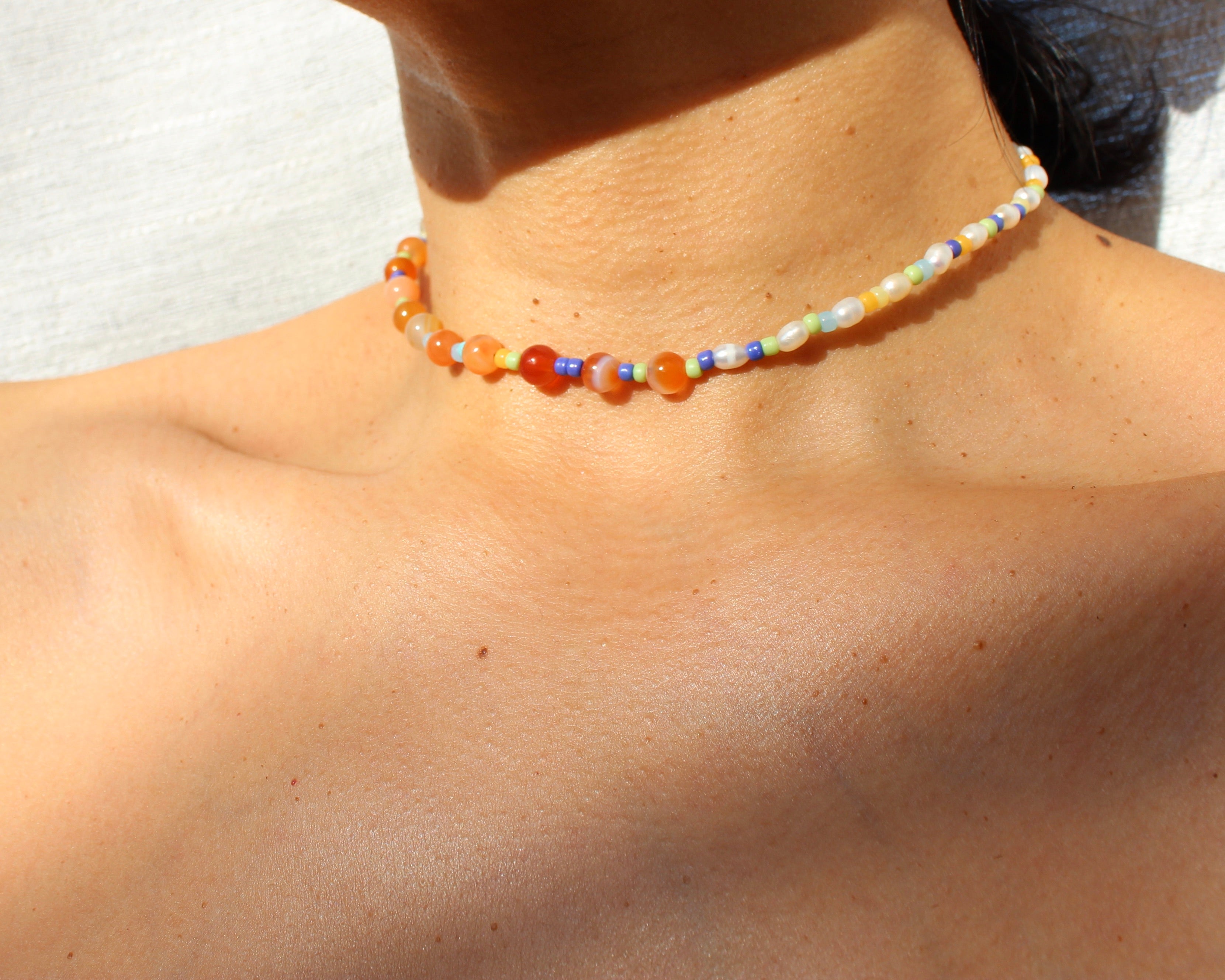 Carnelian Pearl Necklace