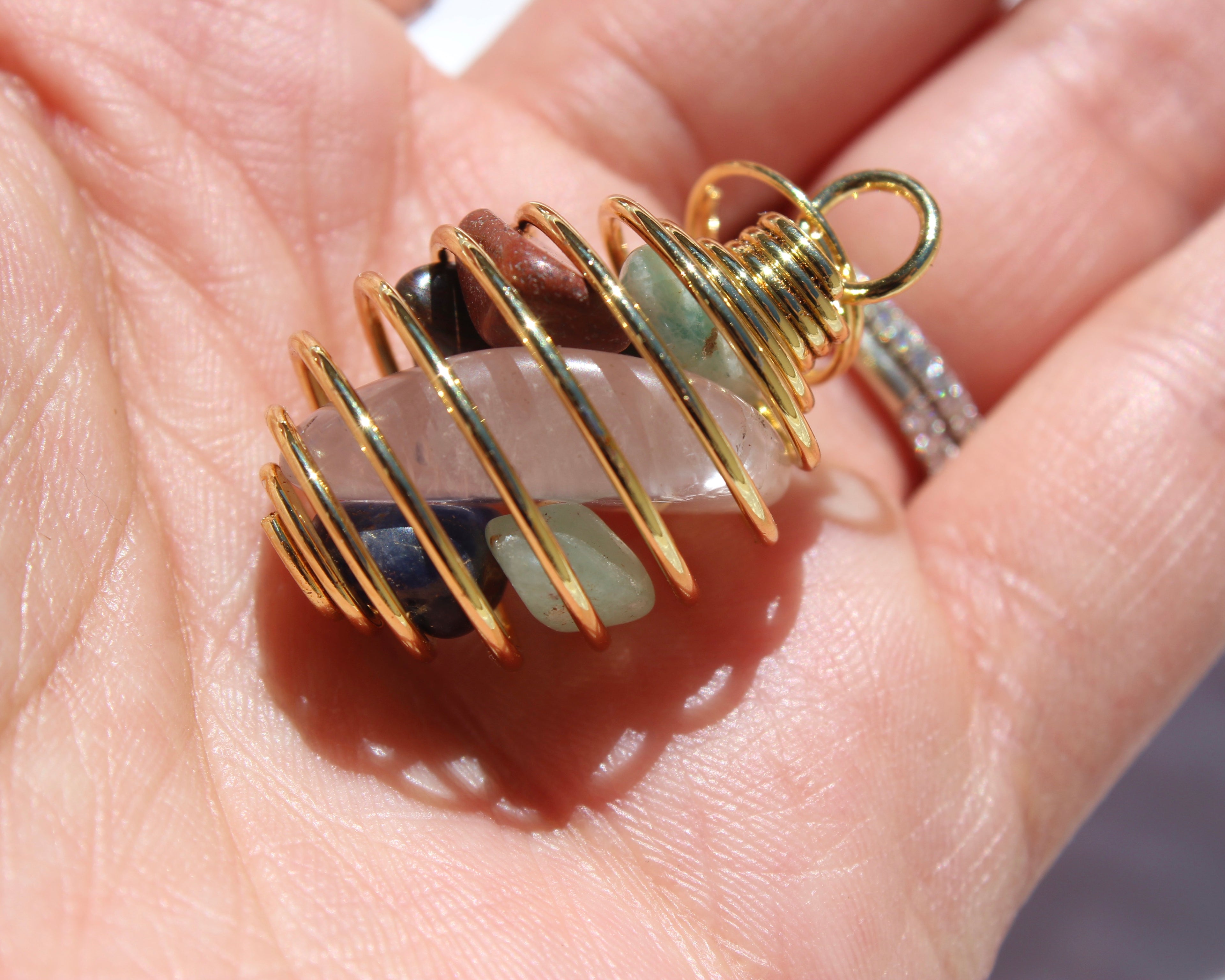 Crystal Cage - Gold Stone Cage with Crystals