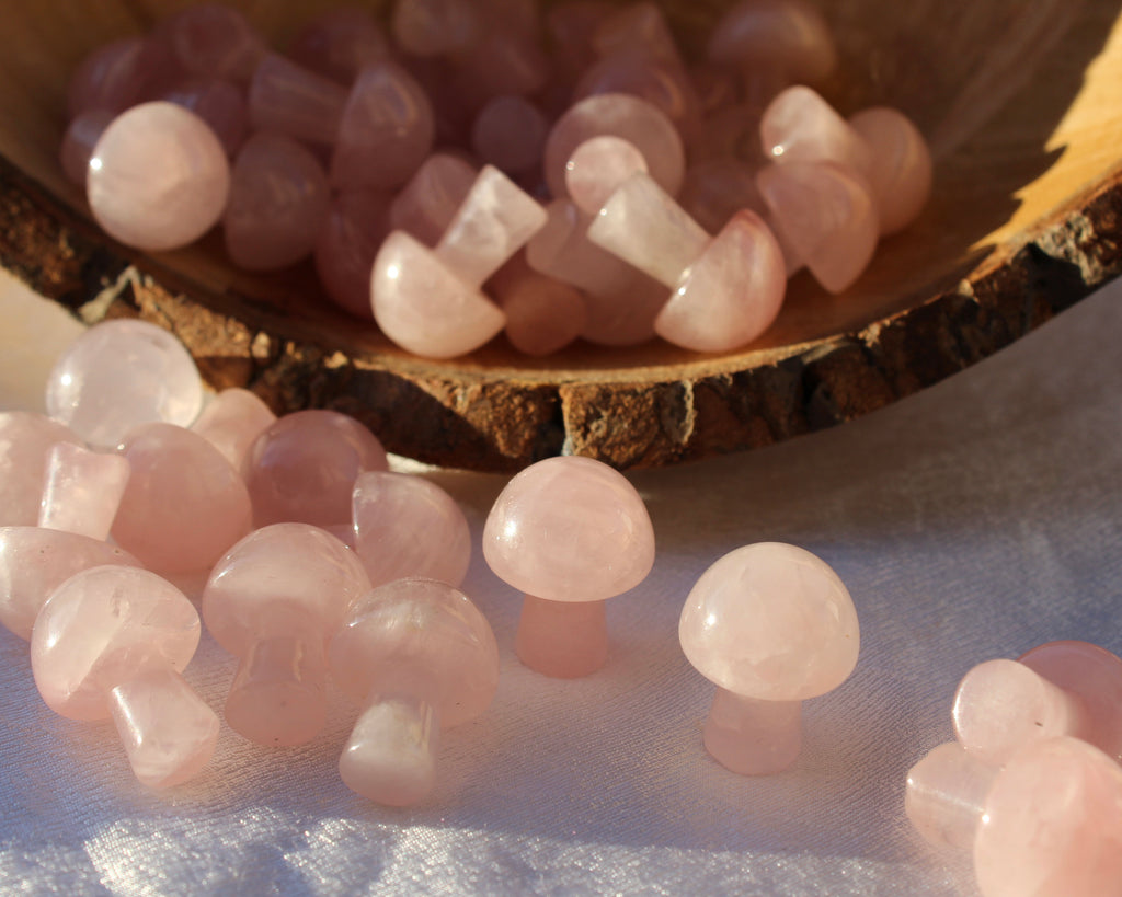 Rose Quartz Mushrooms, Pink Mushroom Crystals, Crystal Mushrooms