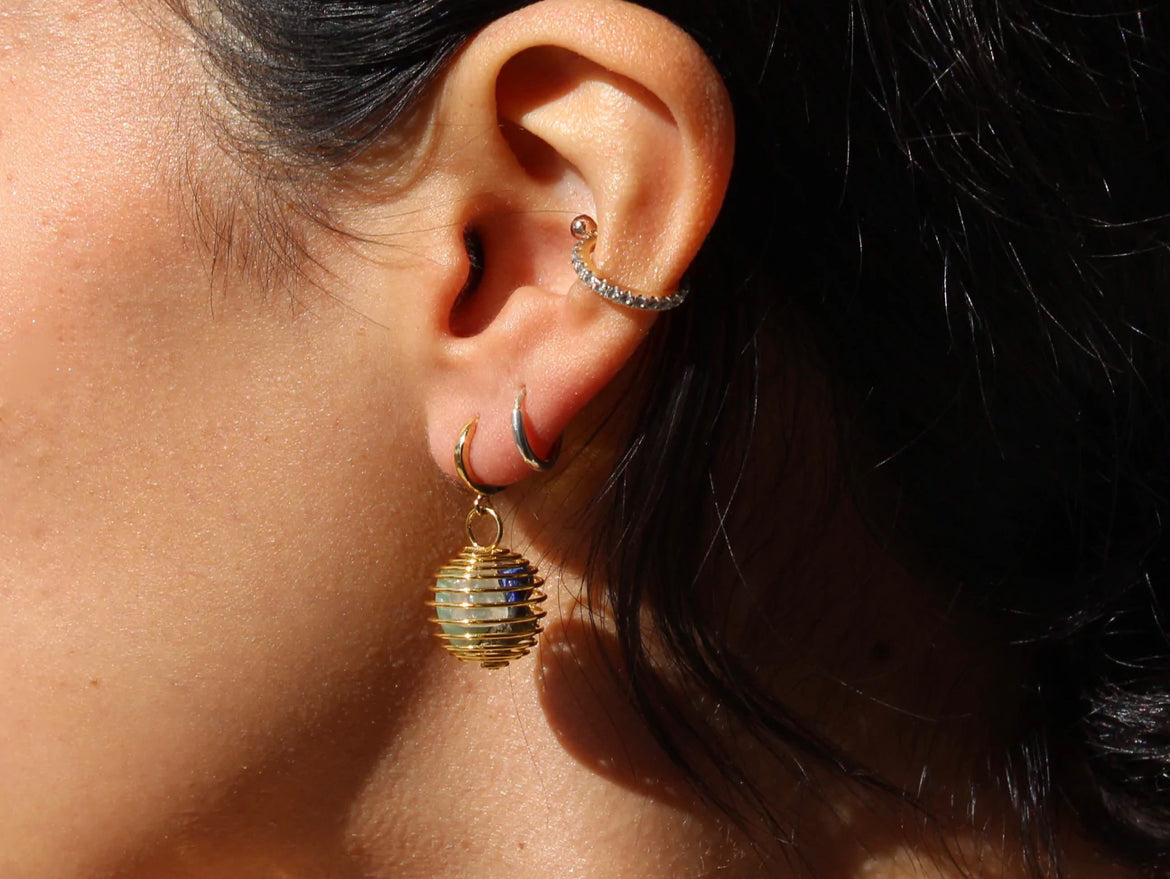 Crystal Cage Earring 18k Gold Plated