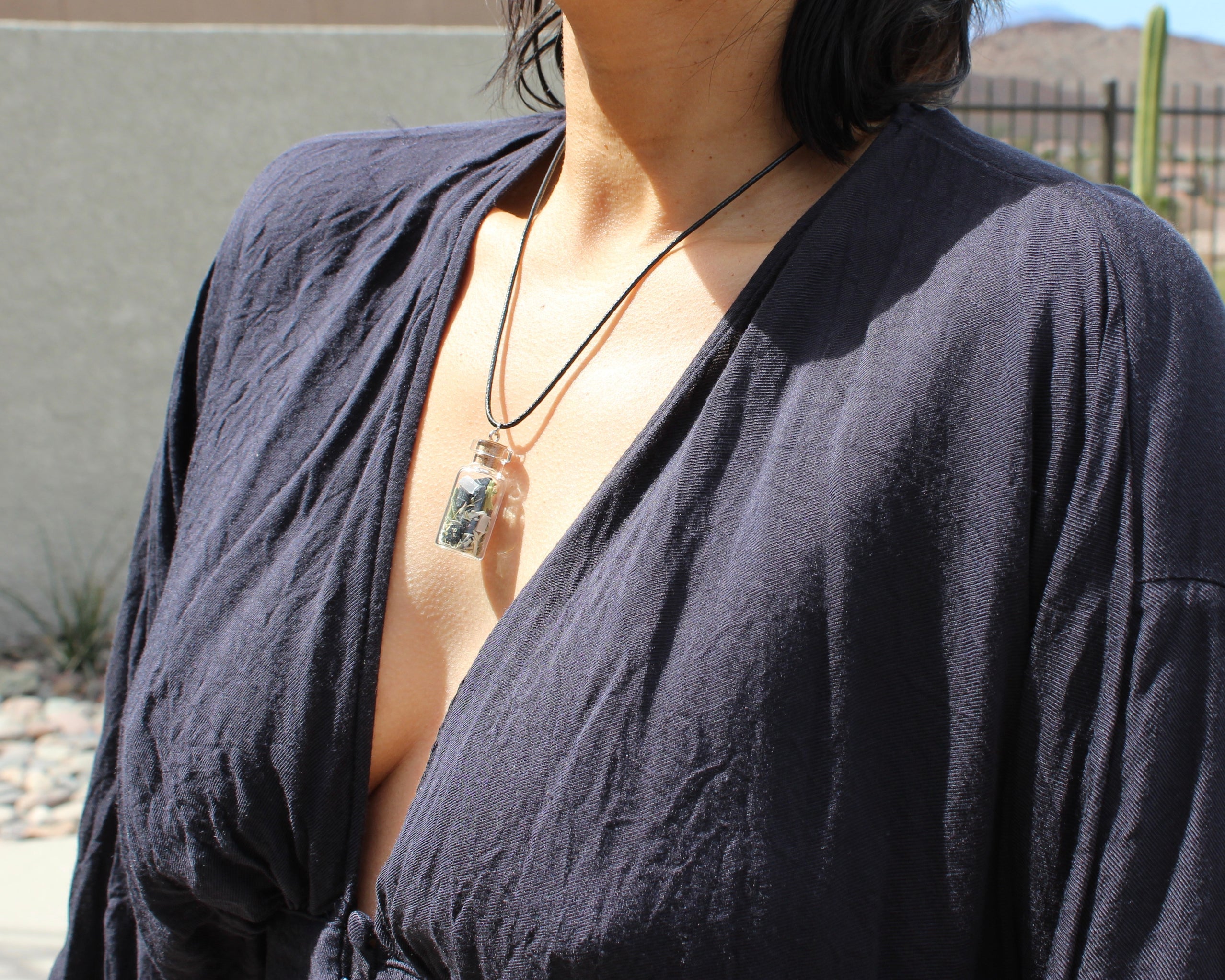Jar Necklace 6 Crystal Options (amethyst, black tourmaline, gold tigers eye, pyrite, crystal quartz, garnet necklace)