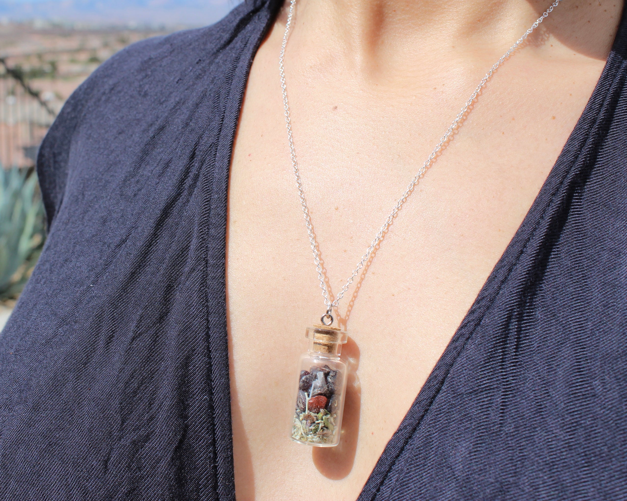 Jar Necklace 6 Crystal Options (amethyst, black tourmaline, gold tigers eye, pyrite, crystal quartz, garnet necklace)