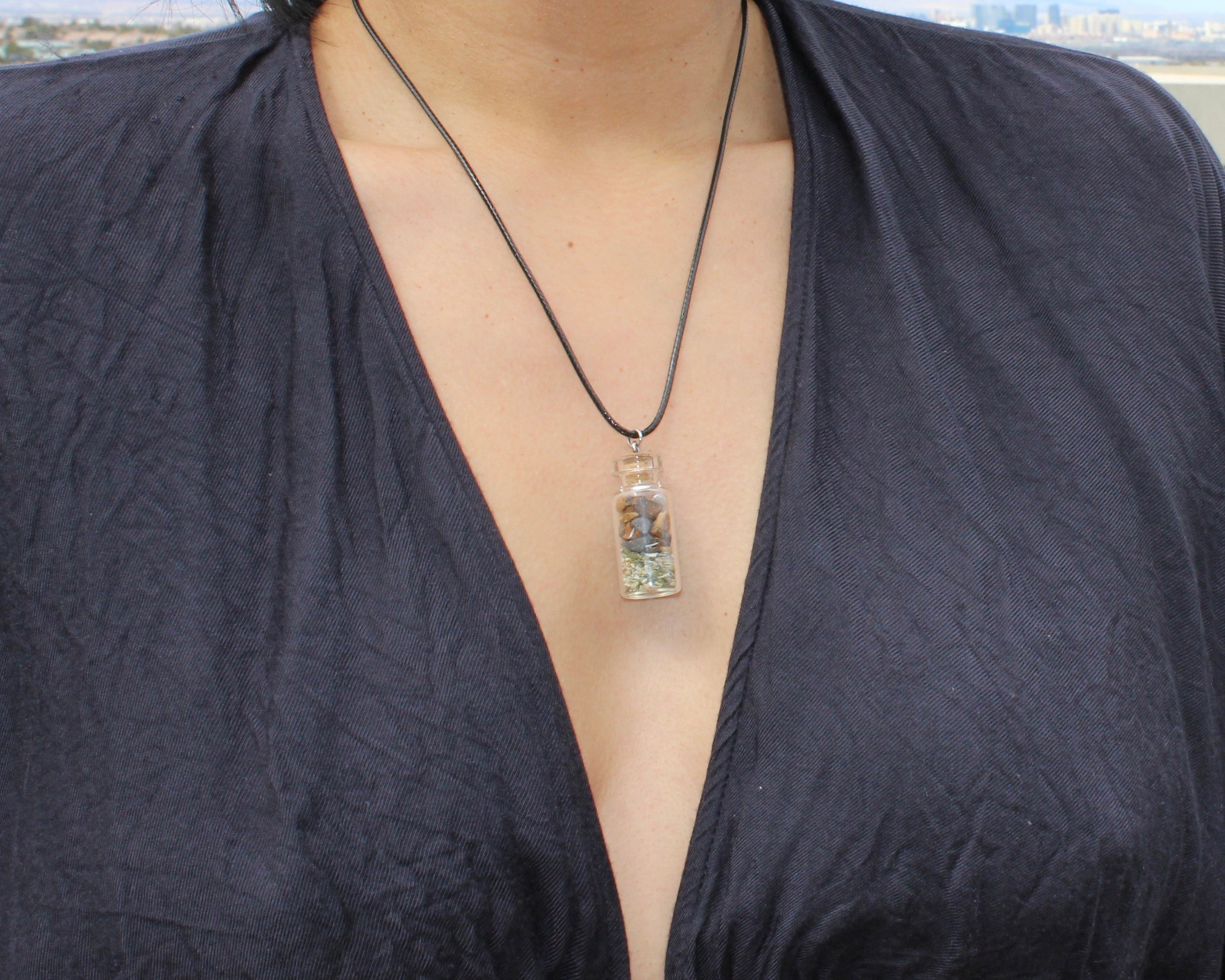 Jar Necklace 6 Crystal Options (amethyst, black tourmaline, gold tigers eye, pyrite, crystal quartz, garnet necklace)