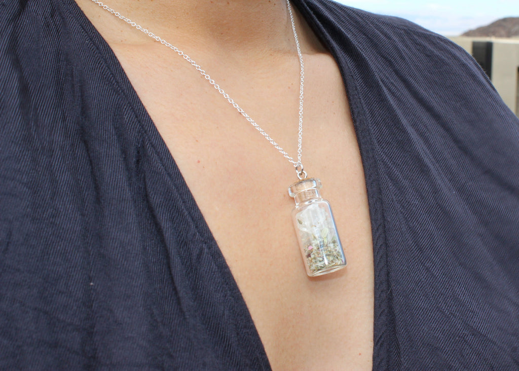 Jar Necklace 6 Crystal Options (amethyst, black tourmaline, gold tigers eye, pyrite, crystal quartz, garnet necklace)